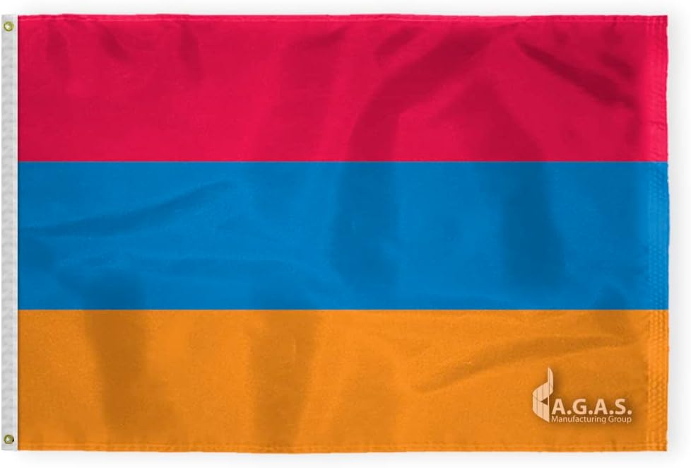 AGAS Armenia Flag - 2x3 ft - Printed Single Sided on 200D Nylon - Stitched Edges - Canvas Header Brass Grommets
