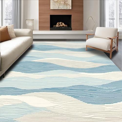 Tapete lavable azul estilo costero 5'x7' antiderrapante miniatura 1