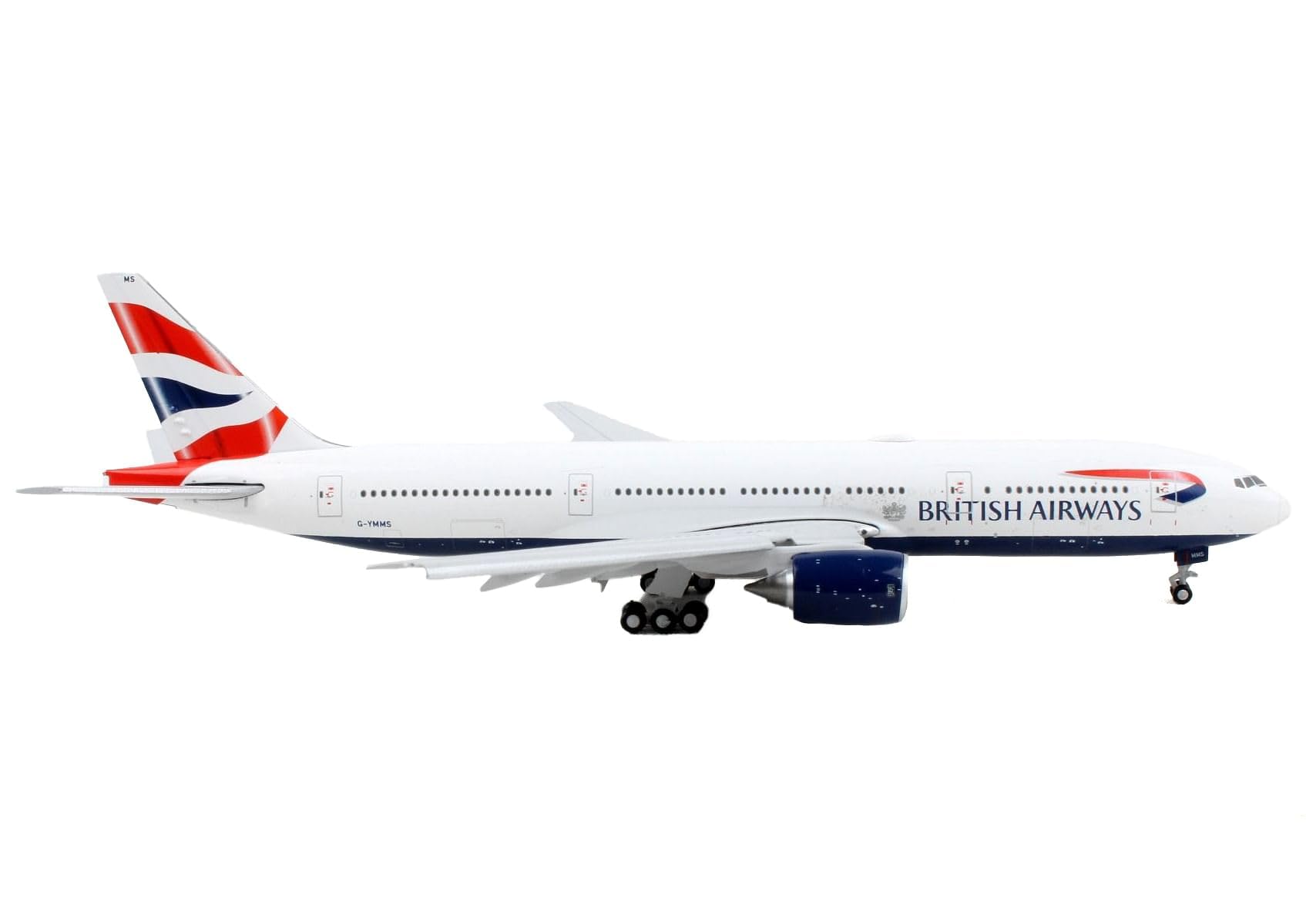 GeminiJets Boeing 777-200ER Commercial Aircraft with Flaps Down British Airways White with Tail Stripes 1/400 Diecast Model Airplane