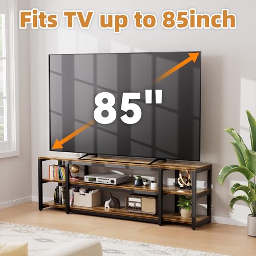 Image of Aquzee 85 inch TV Stand, Entertainment Center for 70 75 80 85 inch TV, 75.2 inch Wide Wood Television Console Table for Living Room Bedroom Gaming Room, Rustic Brown