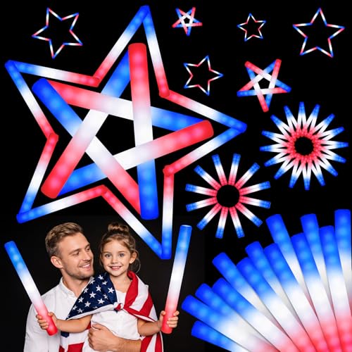 OLUPP 58 Pcs July 4th Glow Sticks, Foam Glow Sticks