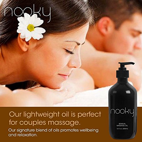 Nooky Massage Oil with 100% Premium Natural Ingredients. Relaxing Essential and Sweet Almond Oils for Massaging 16 ounces