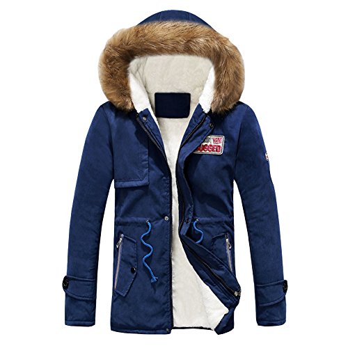 DianShao Hombre Casual Largo Parka Deportiva Abrigo con Capucha Acolchada Deportiva Chaqueta Azul XL