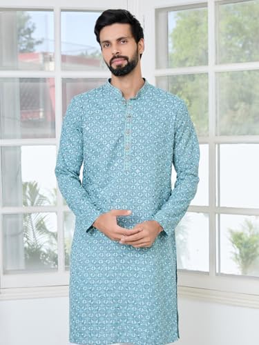 Image of See Designs Men's Full Sleeve Mandarin Collar Men Embroidered Straight Long Kurta - Festive Collection