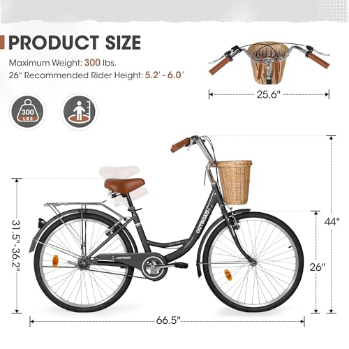 image for OUTROAD OUTDOOR CAMPING GARDEN PATIO Outroad Beach Cruiser Bike, 26 in