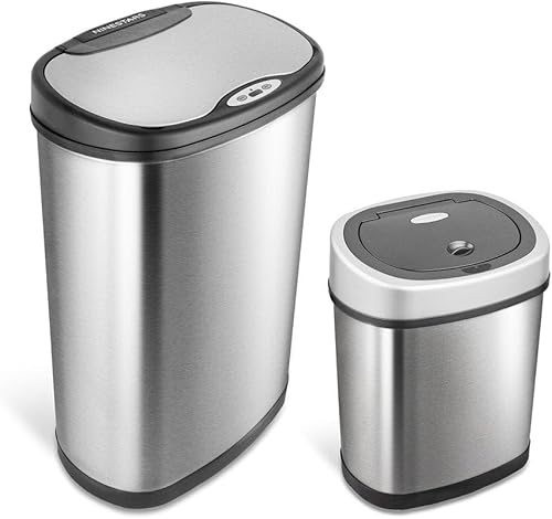 Cubo de basura con sensor de movimiento de acero inoxidable Combo 13.2 Gal. 3 Cb-dzt-50-312-9 Plata Oval Plástico a prueba de huellas dactilares