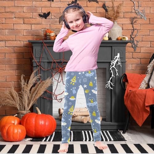 Girls' Leggings Space Alien Spaceship Pattern Ankle Length Printed Leggings Comfort Pants for Kids 4-10 Years2