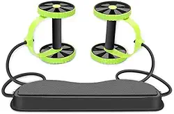 Aparelho de Ginástica Portátil Multifuncional, Preto e Verde Neon, Base Antiderrapante 40,5x14,5cm, com Rodas Ajustáveis para Exercícios Abdominais e Musculação