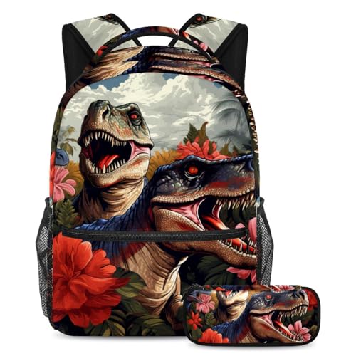 Sac à dos avec trousse à crayons motif dinosaure de taille large