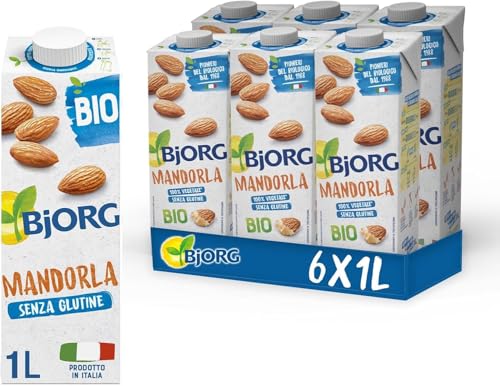 BJORG Bevanda di Mandorla Biologica, Bevanda Vegetale a Basso Contenuto di Grassi, Ottimale per Tè e Cappuccino, Senza Glutine, Gusto Delicato, Vegan, Prodotto in Italia, 6x1L