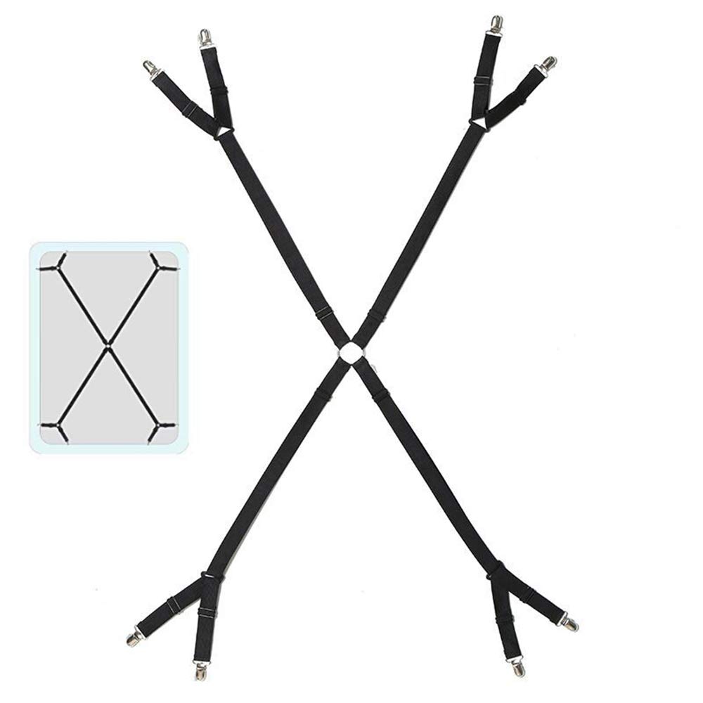 Yofasen Black Triangle Bed Sheet Metal Clips - Adjustable Bed Sheet Elastic Straps Fasteners - Bed Straps For Sheets Clips Suspenders, 1Pcs