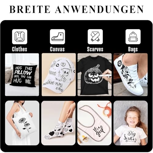 Canollo Textilstifte Waschmaschinenfest mit Doppelspitze, 2 Stück Textilfarbe Schwarz, Weiß, Textilmarker Waschmaschinenfest, Stoffmalstifte Set für Textilien Schuhe Die Hemden Hüten (Schwarz+Weiß)