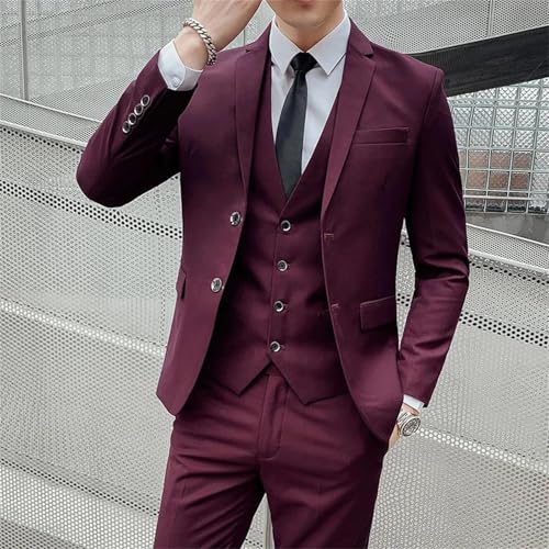 Men's Three-Piece Suit Set Work Wedding Casual Business Solid Color Slim Fit Fashionable Versatile Outfit3