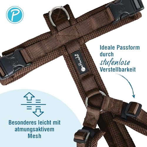 Petlando Hundegeschirr mit Mesh gepolstert, atmungsaktiv & robust, Y-Comfort Mokka L (Halsumf.46-80cm, Brustumf.56-82cm), Hunde Geschirr große Hunde