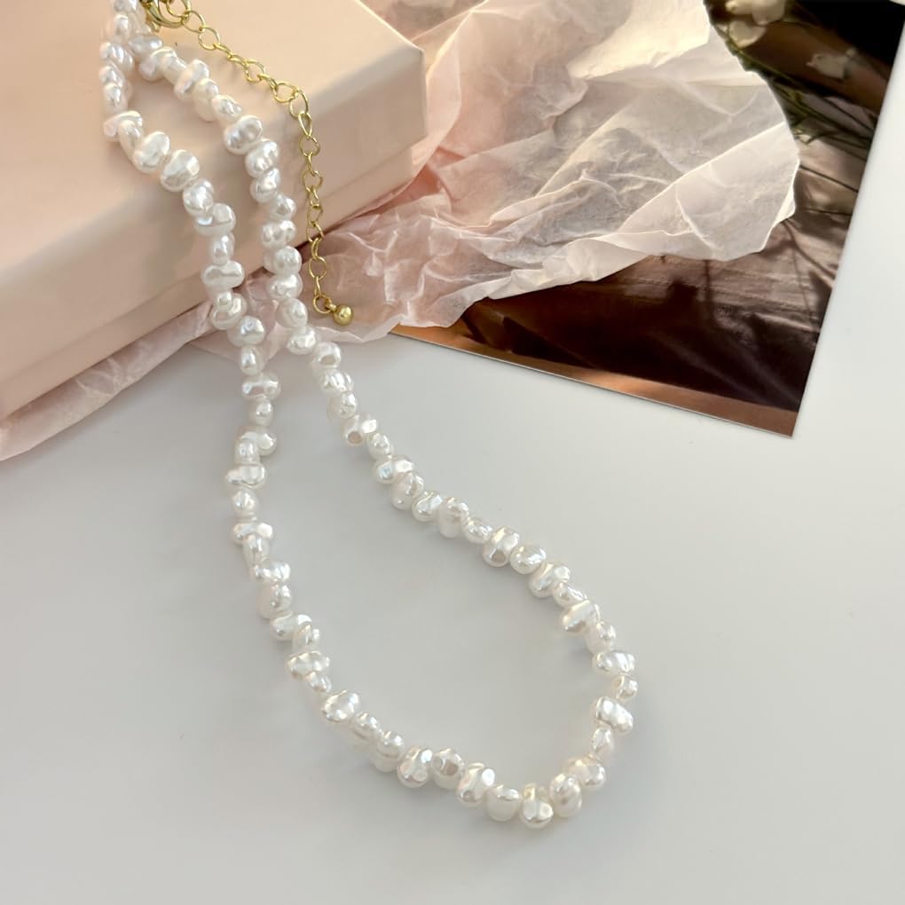 Minimalist Baroque Pearl Choker Necklace for Women Irregular White Pearl Beaded Adjustable Gold Chain Necklace Vintage Bride Bridesmaid Jewelry Gifts - Image 5