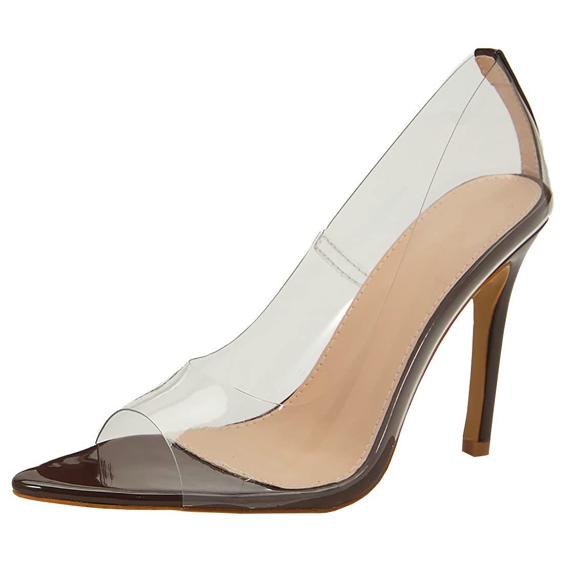 Etebella Women's Pointed Peep Toe Transparent High Heels Pumps Clear Stiletto Sandals