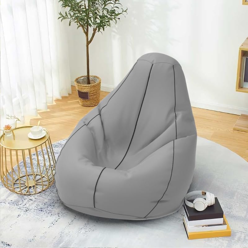 Bean Bag Chair Cover | Size: 6XL | Color: Light-Grey Black | Without Beans | Premium Leatherette Cover (CMFYPPNG1877)-image-17