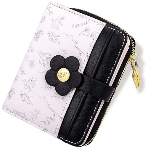 Image of Farcauo Cute Floral Womens Wallet Small Wallets for Women Thin Black Women's Wallet Kawaii Flower Card Wallets for Women Ladies