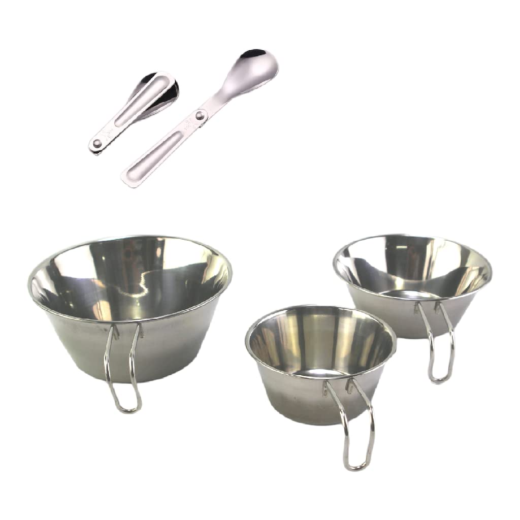 Stainless Steel Sierra Cup Set (3Pcs)/Stainless Steel Spoon (2Pcs)- Sturdy & Lightweight - Camping & Backpacking