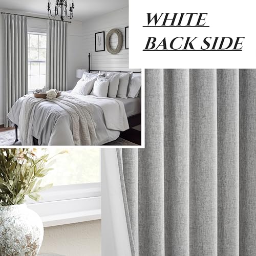 Image of Gray Pinch Pleated 96 Inch Curtains 2 Panel Set for Living Room, Neutral Heavy Linen Blackout Window Drapes Insulated Privacy with Hooks Rings 8 FT Length Sliding Glass Door Viral Burg(40 inchWx96 inchL Grey)