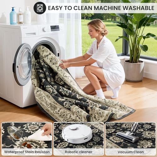 Tapete Vintage 8x10 Boho Oscuro Antideslizante Lavable miniatura 7
