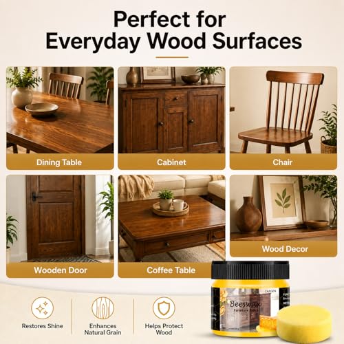 Image of CARGEN 3PCS Beeswax Wood Polish - Beeswax Furniture Polish | Restores Aged Furniture, Enhances Grain Depth Shine, Furniture Wax for Wood Cabinets, Tables, Furniture, Hardwood Surfaces