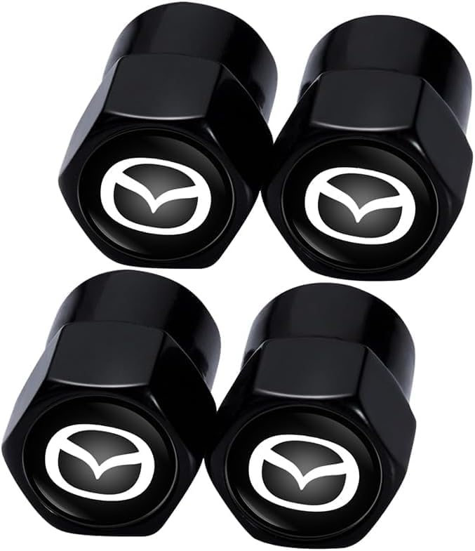 4Pcs Car Tire Valve Stem Caps, Corrosion Resistant Tire Valve Cap Accessory for Mazda CX-5 CX-7 CX-8 M6 MX5 RX7 RX8 A8 CX9 MX6 R3 M2 M5 All Models Wheel Cap Tires Air Caps Cover MZD_Black