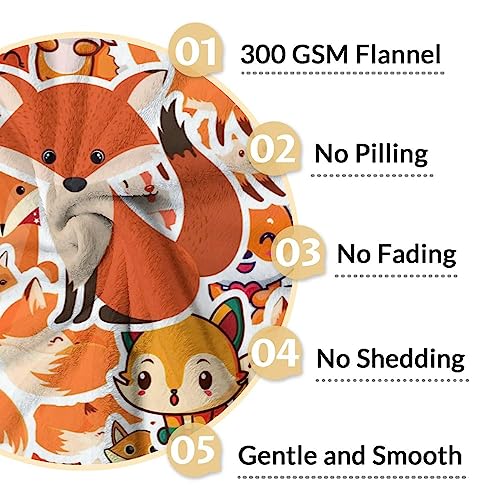 Mercuryelf Fox Throw Blanket - Soft, Fuzzy & Warm - 60x80 Inches Flannel Blankets for Bed, Couch - Orange Funny Throws Gift for Adults