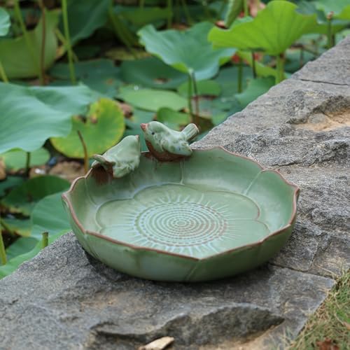 Ceramic Bird Bath for Outside, Resin Birdbath Bowl with Vintage Ornament,Ground Feeders Bird Bath Feeding Bowl for Outdoors, Garden Deck, Balcony,Yard, Lawn.