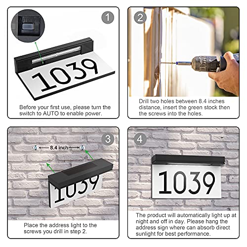 House Numbers Address Plaques For Houses Solar Powered, 3000K Warm White Led Illuminated Address Sign For Outside, Waterproof, Wireless, Light Up For Houses, Street #TOP3