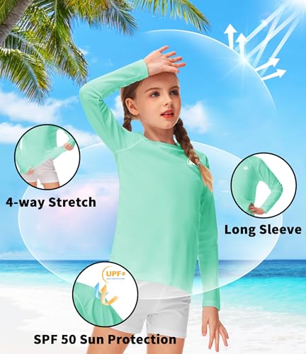 Image of AOBUTE Unisex Kids Rash Guard Long Sleeve SPF 50+ Sun Shirt UV Protection Swim Shirts 3-12 Years