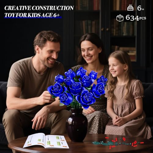 Rongmeiz Flowers Bouquet Building Set, 12 Artificial Blue Roses Botanical Collection Building Block Educational Toys for Girls Kids Women Gift for Valentine's Day Christmas, 634 PCS - image 5