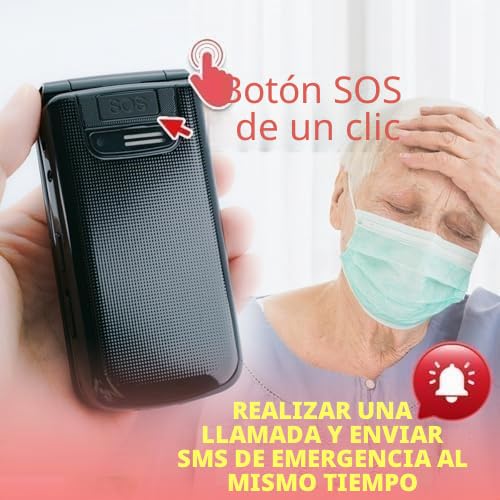 Teléfono plegable VOCA con botones grandes para personas mayores | 4G LTE libre | Volumen alto | Botón SOS | Marcación rápida | Texto predictivo | Base de carga | V340 (Negro)