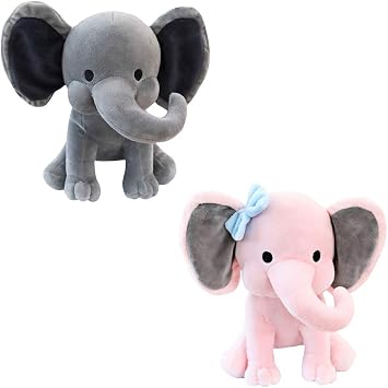 Stuffed Elephant Animal Plush Toys 9 Inch Pink & Gray
