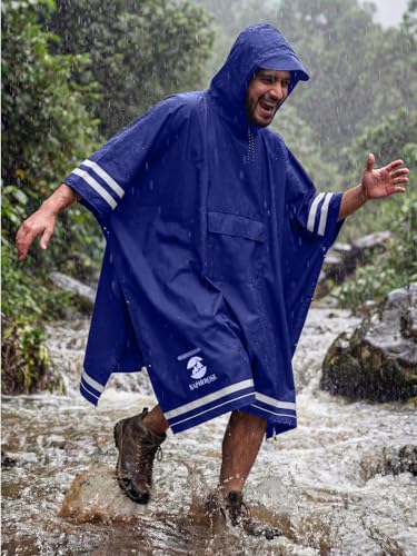 Image of SaphiRose Hooded Rain Poncho Waterproof Raincoat Jacket for Men Women Adults