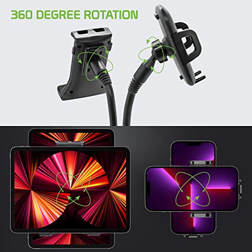 Phone Holder Mount For Car Cup Holder Slot – Flexible Gooseneck Mount With Dual Cradle Phone Holder And Tablet Holder - Hands Free Universal Fit All Black Color Adjustable Stand - Two Cradles #TOP5