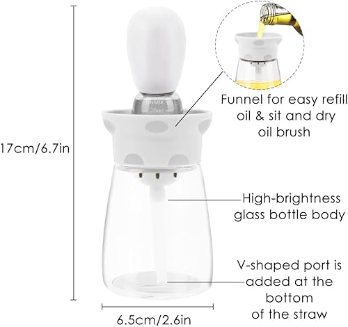 Miniatura 2 de TINMIX Dispensador de aceite con cepillo, paquete de 2 botellas dispensadoras de aceite de oliva de vidrio 2022 para cocina con cepillo de silicona