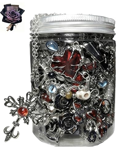 Mystery Jewelry Jar,45-50 PCS Surprise Gothic Jewelry Mystery Box for Women,Gift Set(Gothic Witch Punk Necklace,Earrings, Rings,bracelets/bangles),Unique Halloween Occult or Birthday Gift for Her