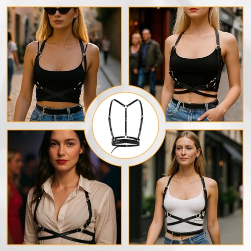 CJAPGJW Punk Leder Körperkette, Verstellbare Taillengürtel, Harness Damen Oberkörper, Modeaccessoire Geeignet Für Musikfestivals und Partys, Frauen Mädchen Cosplay Damen