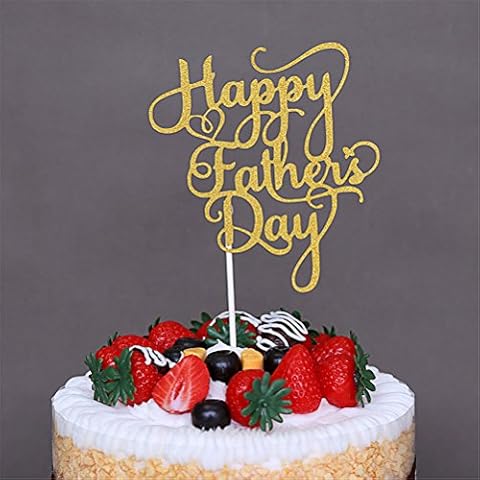 Haishell 10 Pcs Happy Father's Day Cupcake Cake Toppers Cake Flags Father Birthday Party Decor,Gold Cover