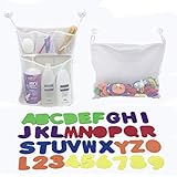 【Mantenga el baño ordenado fácilmente】The red juguetes baño ¡Las letras y los números de espuma hacen que el baño sea divertido! Los niños pueden guardar sus juguetes de baño para bebés en esta Bolsa de Almacenamiento Baño y mantener todos los juguetes limpios y ordenados. Gancho de ventosa de 6 piezas. es PLANO e INCLUSO.