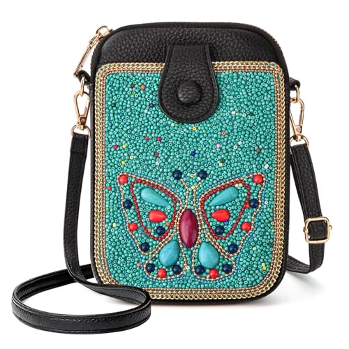 Image of Women's Small Crossbody Cell Phone Bag, Boho Colorful Beaded Purse Wallet with Handmade Cute Patterns