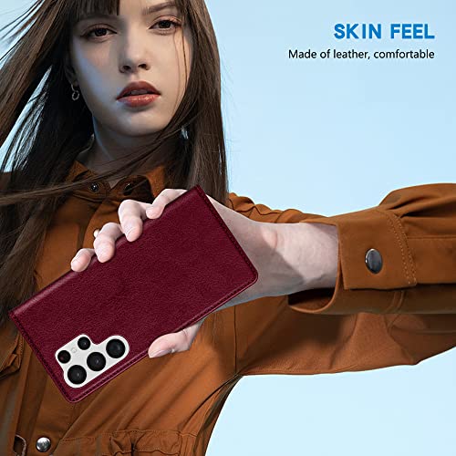 Image of ZZXX for Samsung Galaxy S22 Ultra Wallet Case with [RFID Blocking] Card Slot Stand Strong Magnetic Leather Flip Fold Protective Phone Case for Samsung Galaxy S22 Ultra Case Wallet(Wine Red-6.8 inch)