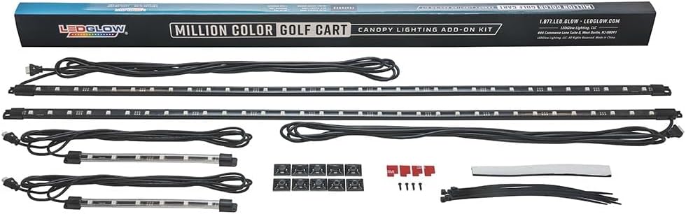 LEDGlow 2pc Add-On Canopy & 2pc Interior Footwell LED Accent Neon Lighting Kit Upgrade for 4-Seater Golf Carts - Fits 12V Gas & 36/48/72V Electric Golf Carts - Only Compatible with LEDGlow Kits