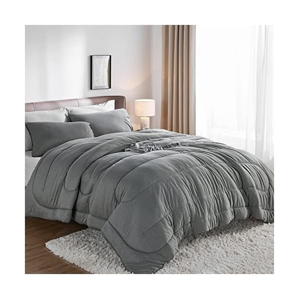 Bedsure Grey Queen Cooling Comforter Set Full Cooling Bedding Sets, Soft Summer Comforter