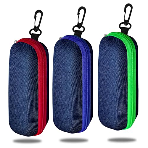 Coco Berming 3 Stück Brillenetuis aus Denim, Teiliges Tragbares Denim-Brillenetui, Reise Brillentasche mit Reißverschluss für die Meisten Brillenmodelle Brillengestelle