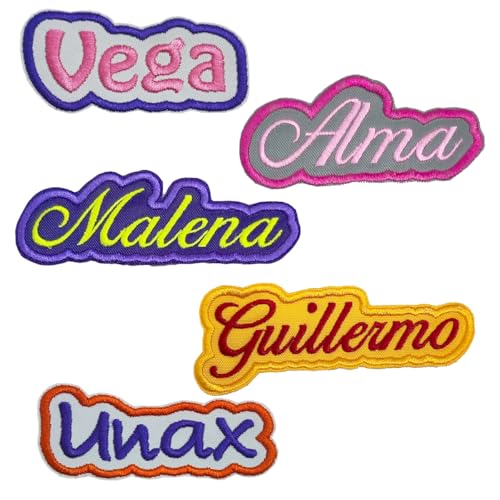 Parches bordado nombre. 'Border'. Tela base: PIEL VEGANA. PERSONALIZA: Colores tela base, hilo, nombre, tamaño. Con o sin lámina termo adhesiva. (1 Ud. Tela base POLIÉSTER)