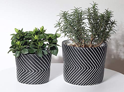 Medium Small Size Cement Pots for Plants - 6 Inch 4.7 Inch Concrete Flower Pot -Modern Home Decor Christmas Decorative for Indoor and Outdoor Plants, Succulent Planters -Angular Black Set of 2