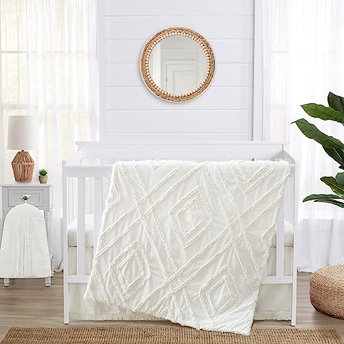 Image of Sweet Jojo Designs 4-Piece Baby Crib Bedding Set (100% Cotton Off White Boho Chic) for Boys or Girls, Infants/Nursery incl. Blanket, Fitted Sheet, Skirt, Diaper Stacker (Neutral, Modern, Shabby Chic)
