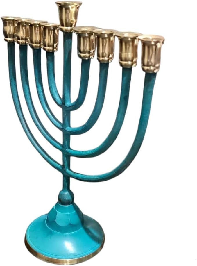 Chanukiah Chanukahs Hanukkah Hanukkia hanukkiahs Menorah Pipes Design 9 Branches Brass Chanukah Candle Holder Size 9.5 inch (Gold)